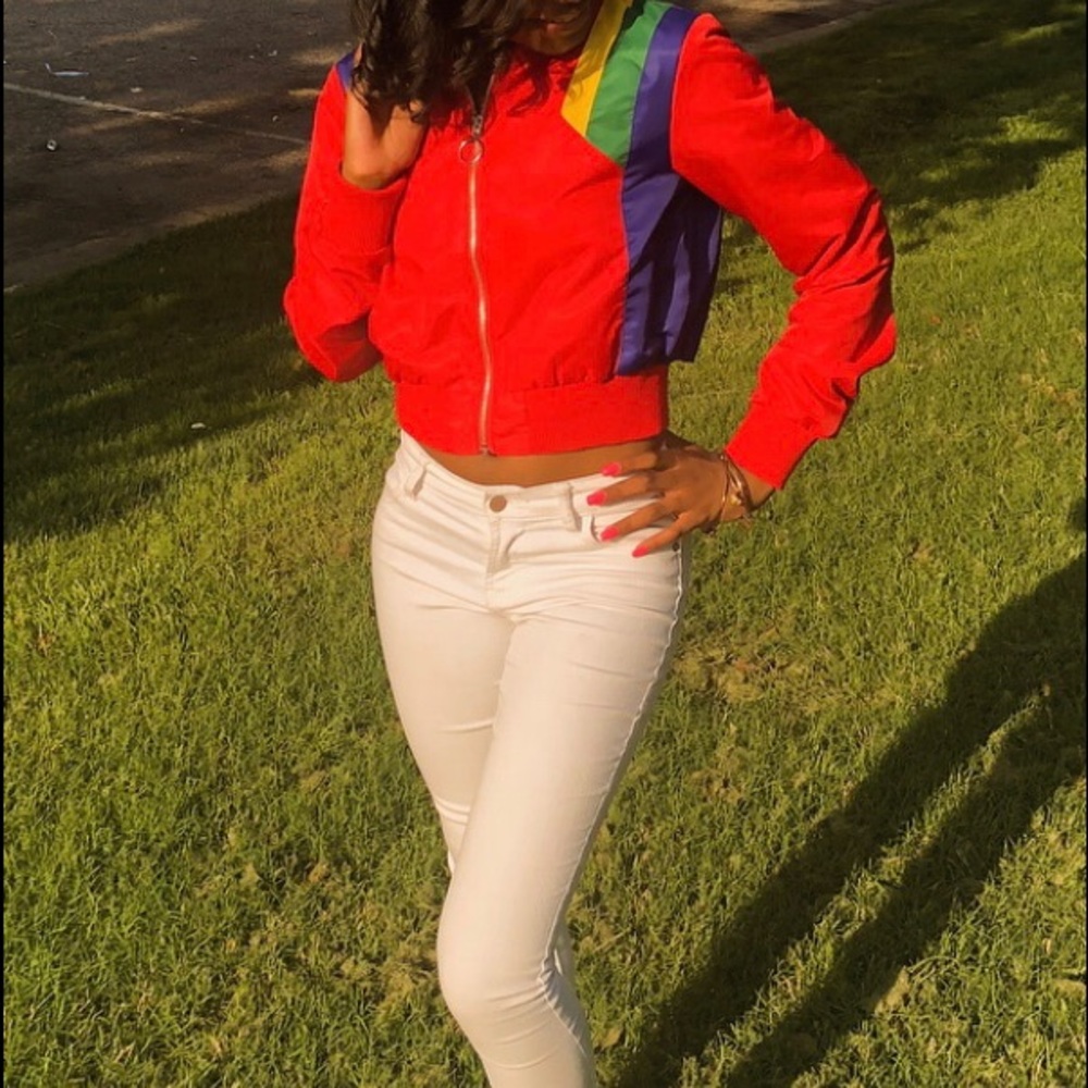 BADDIE BOMBER RAINBOW JACKET